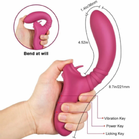 Eğri G-Spot Uyarıcı ve Klitoris Uyarıcı 2 in 1 Hareketli Dil Vibratör
