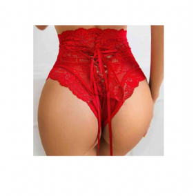  Yüksek Bel Dantel Külot Kırmızı
