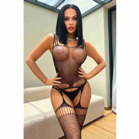 Özel Bölgesi Açık Fantezi Transparan Vücut Çorabı Siyah - MS79509-Siyah